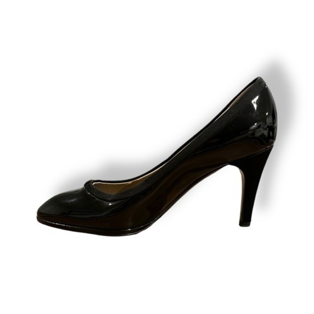Yves Saint Laurent Black Patent Leather Almond Toe Pumps Grosgrain Trim 37.5 - Picture 3 of 11